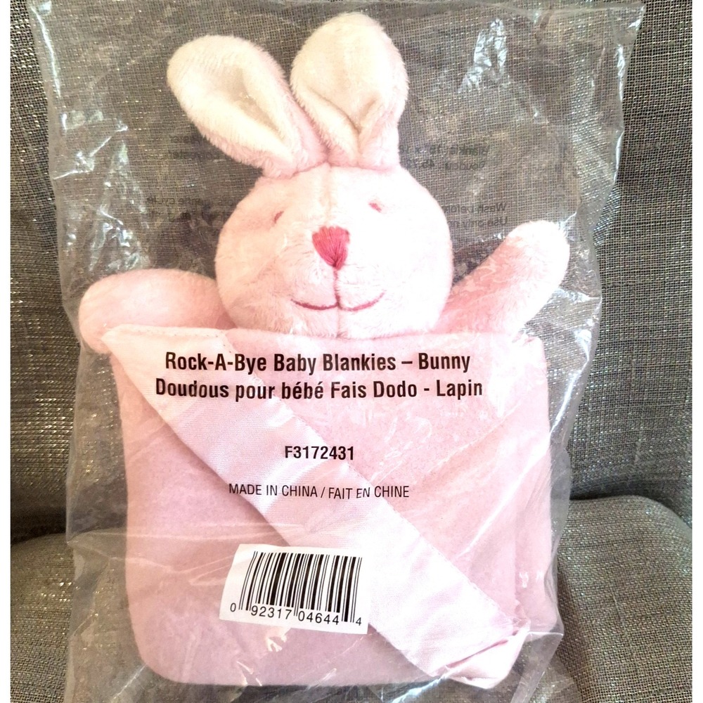 Rock-A Bye Baby Blankies Bunny Pink Silky Lovey Stuffed Security Blanket Toy New